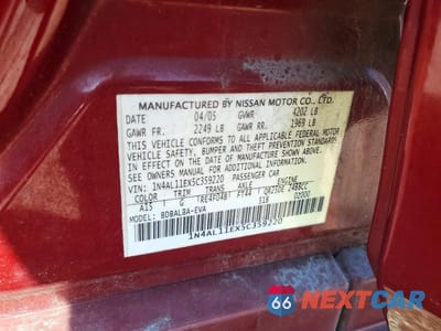 Zdjęcie 13 z 13 samochodu: 2005 NISSAN ALTIMA 2.5 VIN:1N4AL11EX5C359220 - miniatura