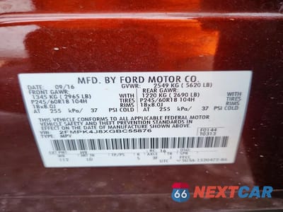 Zdjęcie 13 z 13 samochodu: 2016 FORD EDGE SEL VIN:2FMPK4J8XGBC55876 - miniatura