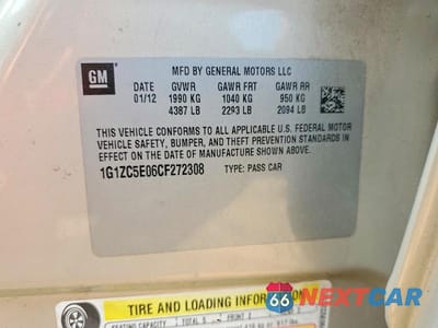 Zdjęcie 12 z 12 samochodu: 2012 CHEVROLET MALIBU 1LT VIN:1G1ZC5E06CF272308 - miniatura
