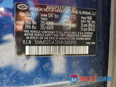Zdjęcie 14 z 14 samochodu: 2021 HYUNDAI SANTA FE SEL VIN:5NMS2DAJ2MH360295 - miniatura