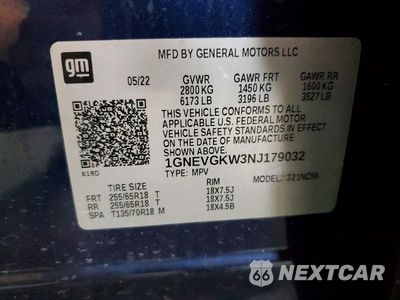Zdjęcie 14 z 14 samochodu: 2022 CHEVROLET TRAVERSE LT VIN:1GNEVGKW3NJ179032 - miniatura