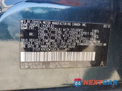 Zdjęcie 14 z 14 samochodu: 2012 TOYOTA RAV4 BASE VIN:2T3ZF4DV3CW126419 - miniatura