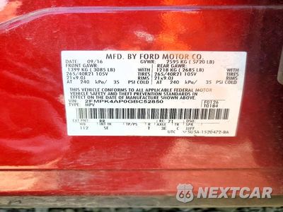 Zdjęcie 13 z 13 samochodu: 2016 FORD EDGE SPORT VIN:2FMPK4AP0GBC52850 - miniatura