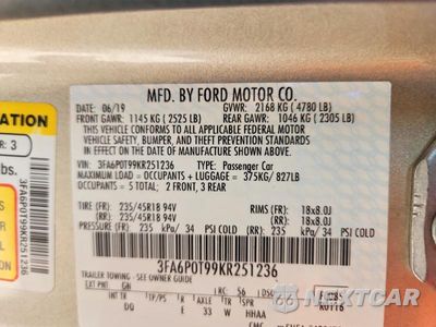 Zdjęcie 12 z 12 samochodu: 2019 FORD FUSION SE VIN:3FA6P0T99KR251236 - miniatura