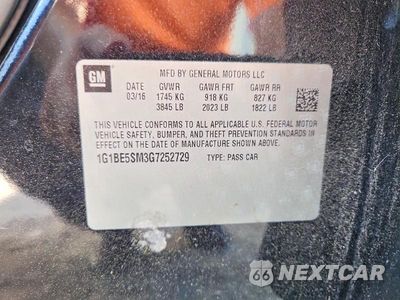 Zdjęcie 12 z 12 samochodu: 2016 CHEVROLET CRUZE LT VIN:1G1BE5SM3G7252729 - miniatura