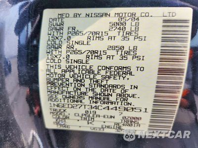 Zdjęcie 12 z 12 samochodu: 2004 NISSAN FRONTIER XE-V6 VIN:1N6ED27T34C449051 - miniatura