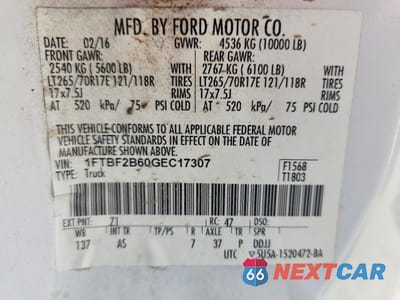 Zdjęcie 12 z 12 samochodu: 2016 FORD F250 SUPER DUTY VIN:1FTBF2B60GEC17307 - miniatura