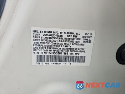 Zdjęcie 14 z 14 samochodu: 2016 HONDA PILOT TOURING VIN:5FNYF5H95GB041186 - miniatura