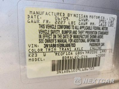 Zdjęcie 12 z 12 samochodu: 2009 NISSAN SENTRA 2.0 VIN:3N1AB61E09L686703 - miniatura