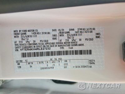 Zdjęcie 12 z 12 samochodu: 2024 FORD RANGER LARIAT VIN:1FTER4KH4RLE27232 - miniatura