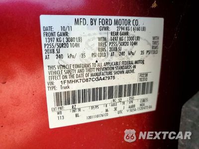 Zdjęcie 13 z 13 samochodu: 2012 FORD EXPLORER XLT VIN:1FMHK7D87CGA47975 - miniatura