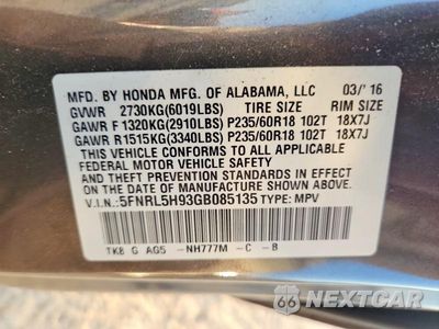 Zdjęcie 13 z 13 samochodu: 2016 HONDA ODYSSEY TOURING VIN:5FNRL5H93GB085135 - miniatura