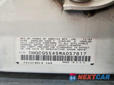 Zdjęcie 12 z 12 samochodu: 1998 HONDA ACCORD LX VIN:1HGCG5545WA057817 - miniatura