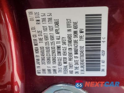 Zdjęcie 13 z 13 samochodu: 2008 HONDA CR-V EXL VIN:JHLRE48778C045192 - miniatura