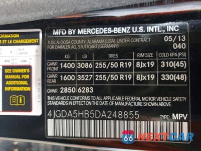 Zdjęcie 13 z 13 samochodu: 2013 MERCEDES-BENZ ML 350 4MATIC VIN:4JGDA5HB5DA248855 - miniatura