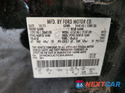 Zdjęcie 13 z 13 samochodu: 2012 FORD EDGE SEL VIN:2FMDK3JC7CBA36692 - miniatura