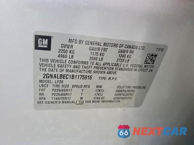 Zdjęcie 13 z 13 samochodu: 2011 CHEVROLET EQUINOX LS VIN:2GNALBEC1B1175916 - miniatura