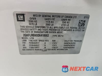 Zdjęcie 13 z 13 samochodu: 2013 GMC TERRAIN SLE VIN:2GKFLREK6D6418662 - miniatura