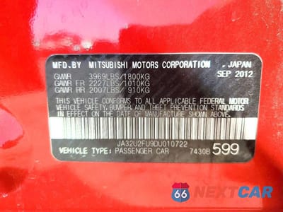 Zdjęcie 12 z 12 samochodu: 2013 MITSUBISHI LANCER ES/ES SPORT VIN:JA32U2FU9DU010722 - miniatura