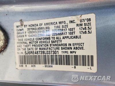 Zdjęcie 13 z 13 samochodu: 2008 HONDA CR-V EXL VIN:5J6RE48728L037301 - miniatura