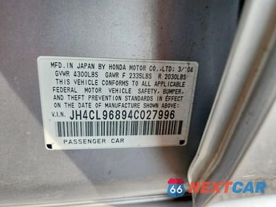 Zdjęcie 12 z 12 samochodu: 2004 ACURA TSX VIN:JH4CL96894C027996 - miniatura