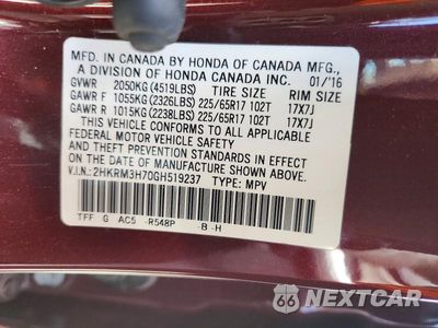 Zdjęcie 13 z 13 samochodu: 2016 HONDA CR-V EXL VIN:2HKRM3H70GH519237 - miniatura