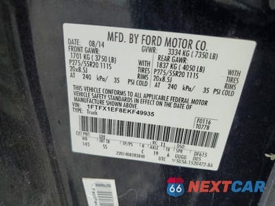 Zdjęcie 12 z 12 samochodu: 2014 FORD F150 SUPER CAB VIN:1FTFX1EF8EKF49935 - miniatura