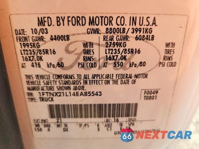 Zdjęcie 12 z 12 samochodu: 2004 FORD F250 SUPER DUTY VIN:1FTNX21L14EA85543 - miniatura