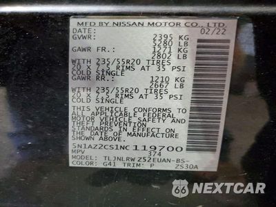 Zdjęcie 12 z 12 samochodu: 2022 NISSAN MURANO SL VIN:5N1AZ2CS1NC119700 - miniatura