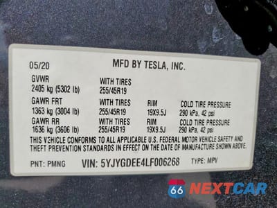 Zdjęcie 12 z 12 samochodu: 2020 TESLA MODEL Y VIN:5YJYGDEE4LF006268 - miniatura
