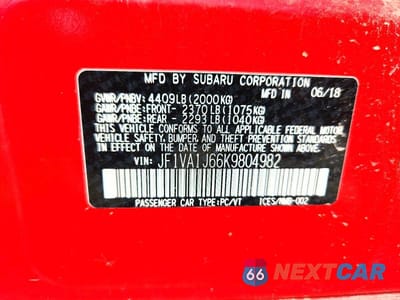Zdjęcie 12 z 12 samochodu: 2019 SUBARU WRX LIMITED VIN:JF1VA1J66K9804982 - miniatura