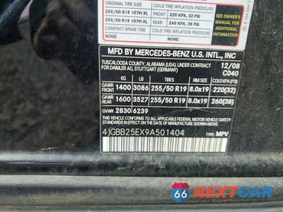 Zdjęcie 12 z 12 samochodu: 2009 MERCEDES-BENZ ML VIN:4JGBB25EX9A501404 - miniatura