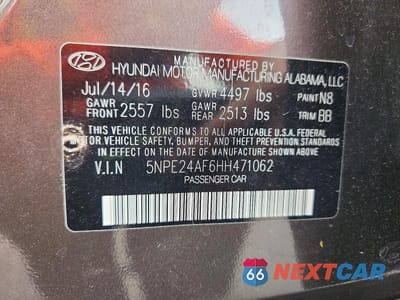 Zdjęcie 13 z 13 samochodu: 2017 HYUNDAI SONATA SE VIN:5NPE24AF6HH471062 - miniatura