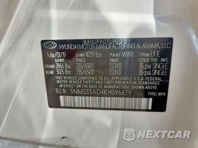 Zdjęcie 13 z 13 samochodu: 2019 HYUNDAI SANTA FE SEL 2.4L VIN:5NMS33AD4KH096639 - miniatura