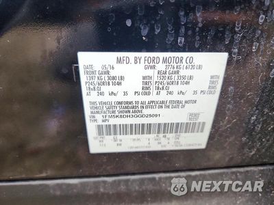 Zdjęcie 14 z 14 samochodu: 2016 FORD EXPLORER XLT VIN:1FM5K8DH3GGD25091 - miniatura