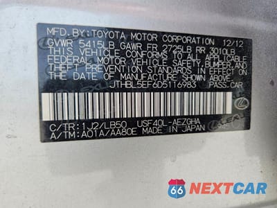 Zdjęcie 12 z 12 samochodu: 2013 LEXUS LS 460 VIN:JTHBL5EF6D5116983 - miniatura