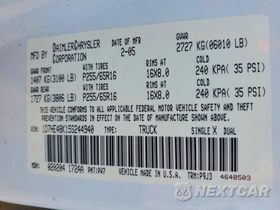 Zdjęcie 13 z 13 samochodu: 2005 DODGE DAKOTA QUAD SLT VIN:1D7HE48K15S244940 - miniatura
