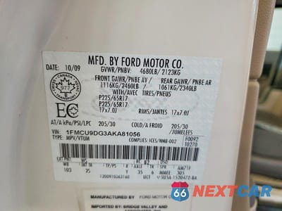 Zdjęcie 13 z 13 samochodu: 2010 FORD ESCAPE XLT VIN:1FMCU9DG3AKA81056 - miniatura