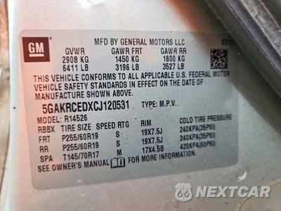 Zdjęcie 12 z 12 samochodu: 2012 BUICK ENCLAVE VIN:5GAKRCEDXCJ120531 - miniatura
