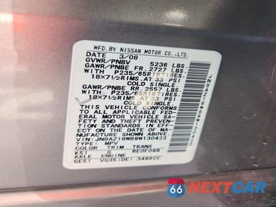 Zdjęcie 13 z 13 samochodu: 2009 NISSAN MURANO S VIN:JN8AZ18W89W130423 - miniatura