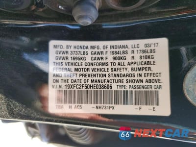 Zdjęcie 12 z 12 samochodu: 2017 HONDA CIVIC LX VIN:19XFC2F50HE038606 - miniatura