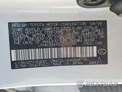 Zdjęcie 13 z 13 samochodu: 2014 LEXUS CT 200 VIN:JTHKD5BH0E2193791 - miniatura