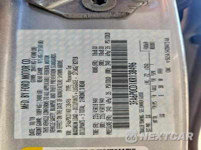 Zdjęcie 12 z 12 samochodu: 2019 FORD FUSION SEL VIN:3FA6P0CD1KR138496 - miniatura