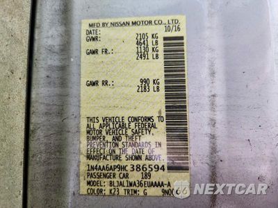 Zdjęcie 12 z 12 samochodu: 2017 NISSAN MAXIMA 3.5 SR VIN:1N4AA6AP9HC386594 - miniatura