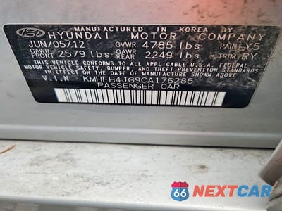 Zdjęcie 12 z 12 samochodu: 2012 HYUNDAI AZERA BASE VIN:KMHFH4JG9CA176285 - miniatura