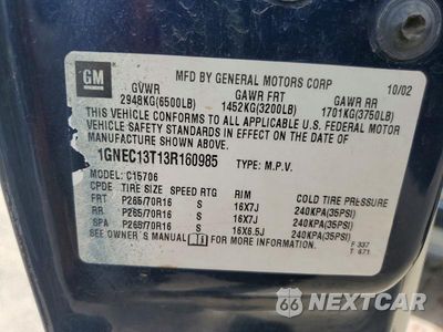 Zdjęcie 13 z 13 samochodu: 2003 CHEVROLET TAHOE C1500 VIN:1GNEC13T13R160985 - miniatura