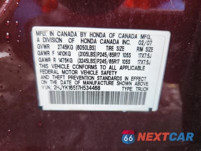 Zdjęcie 12 z 12 samochodu: 2007 HONDA RIDGELINE RTL VIN:2HJYK16517H534468 - miniatura