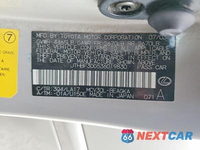 Zdjęcie 12 z 12 samochodu: 2003 LEXUS ES 300 VIN:JTHBF30G536019830 - miniatura