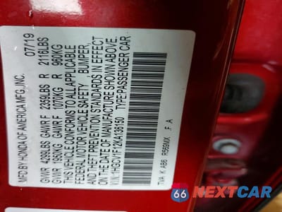 Zdjęcie 12 z 12 samochodu: 2019 HONDA ACCORD LX VIN:1HGCV1F12KA136150 - miniatura