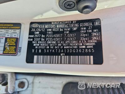 Zdjęcie 13 z 13 samochodu: 2013 KIA SORENTO LX VIN:5XYKT3A13DG362865 - miniatura
